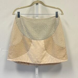 Cameo Quilted Patchwork Mini Skirt Beige Tan Linen‎ Blend Neutral Size Large